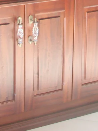 Close-up of solid african mahogany in one of our projects