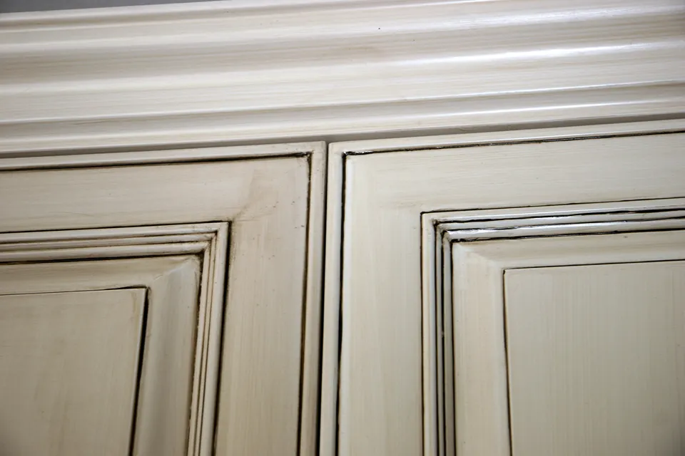Close-up of the door mouldings and the hand-glazed paint finish