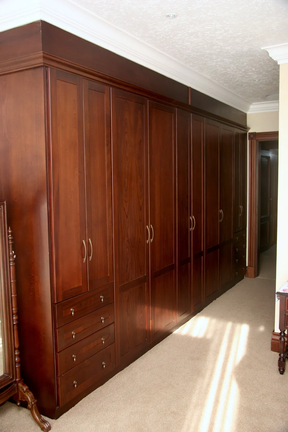 Bedroom cupboards in semi-solid African mahogany